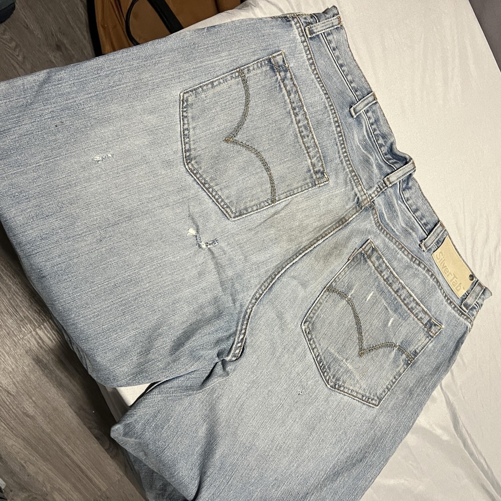 Levis SilverTab Baggy Jeans Mens 38x30 Blue Wash Relaxed Wide Leg Distressed - Picture 6 of 8